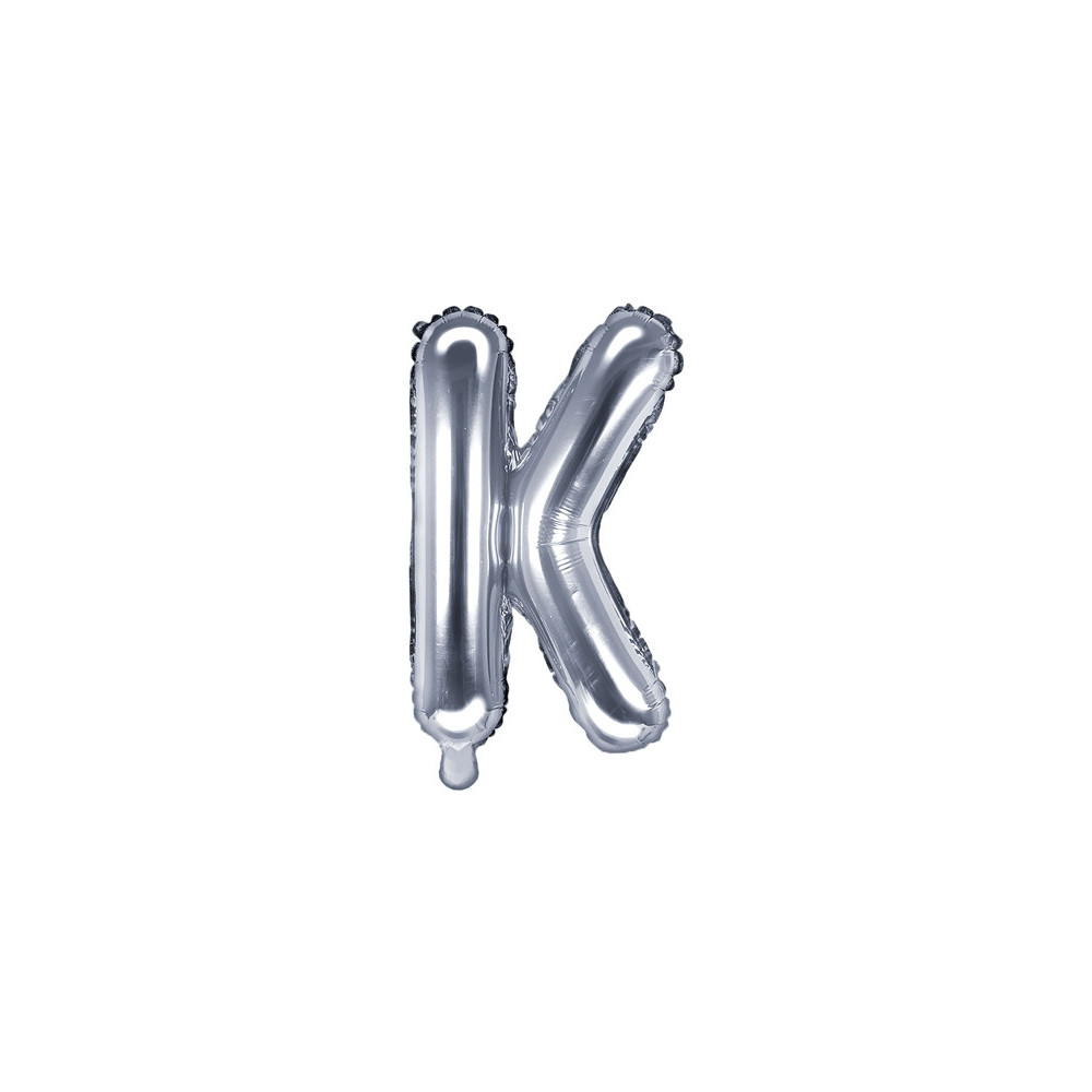 Balon foliowy litera K - srebrny, 35 cm