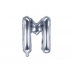 Foil balloon letter M - silver, 35 cm