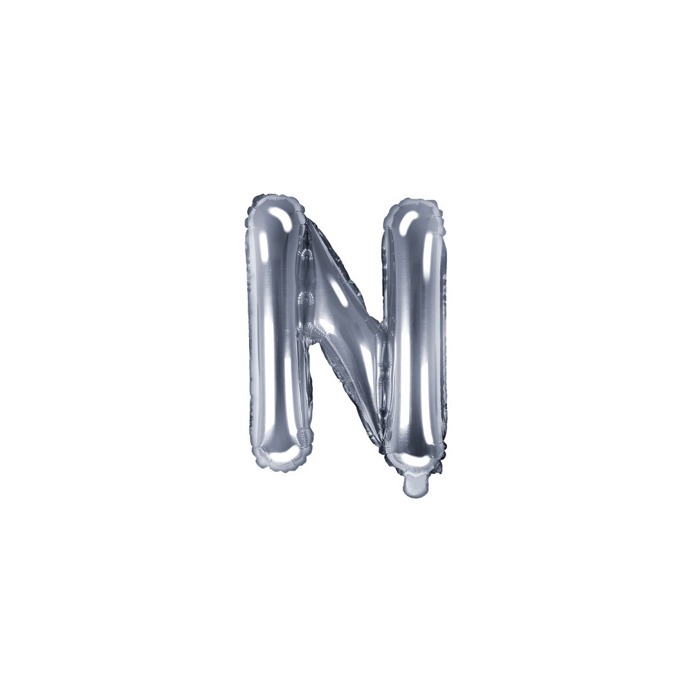 Balon foliowy litera N - srebrny, 35 cm