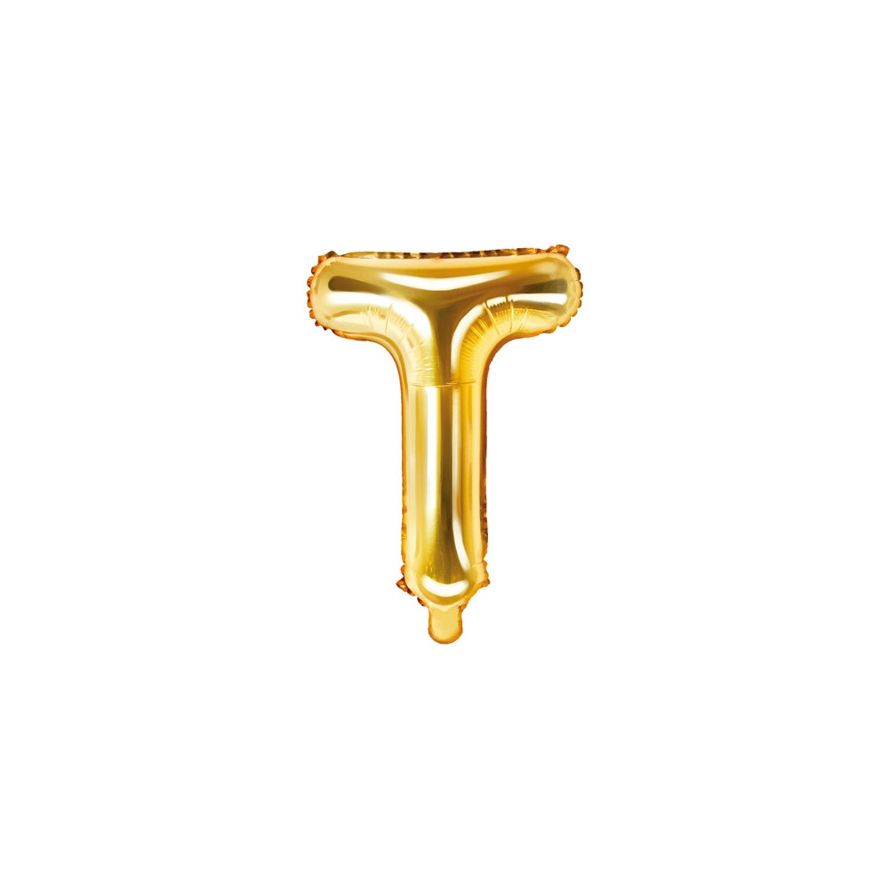 Foil balloon letter T - gold, 35 cm