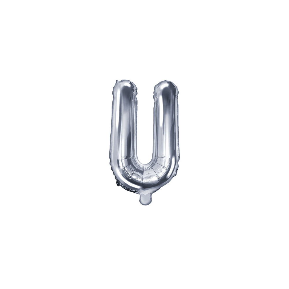 Foil balloon letter U - silver, 35 cm