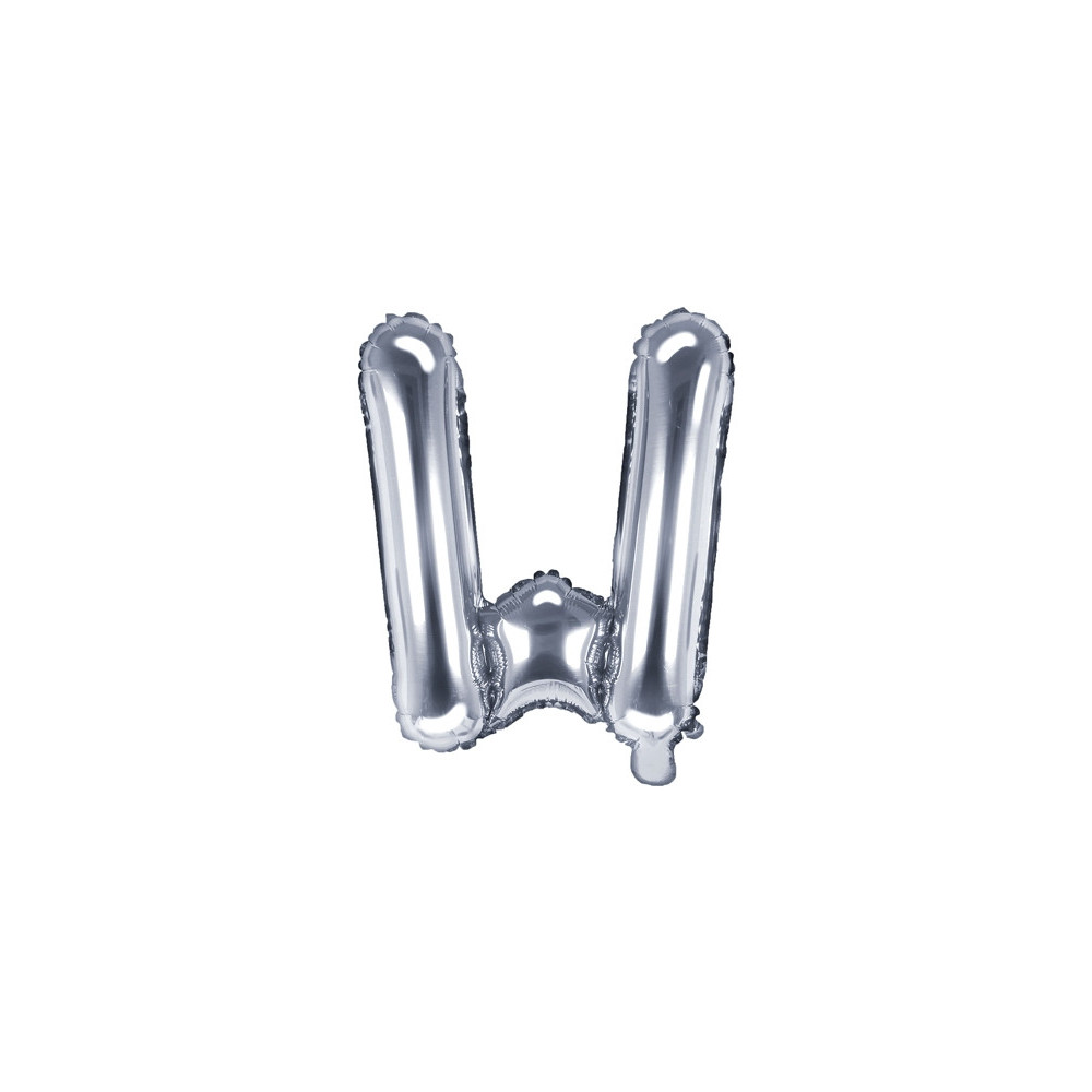 Foil balloon letter W - silver, 35 cm