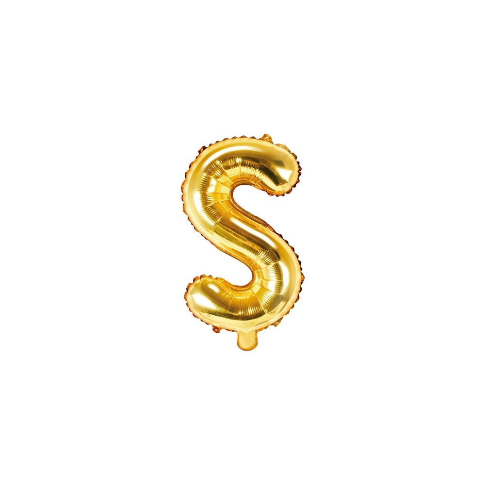 Foil balloon letter S - gold, 35 cm