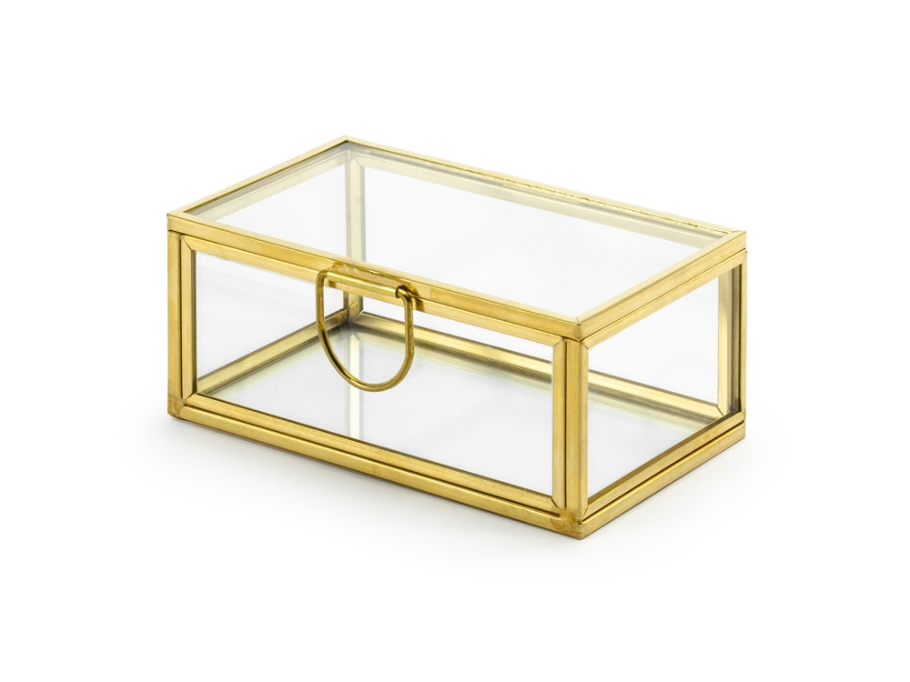 Szklane pudełko na obrączki - złote, 9 x 4 x 5 cm
