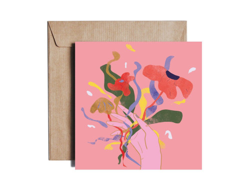 Greeting card - Pieskot - Flower power, 14,5 x 14,5 cm