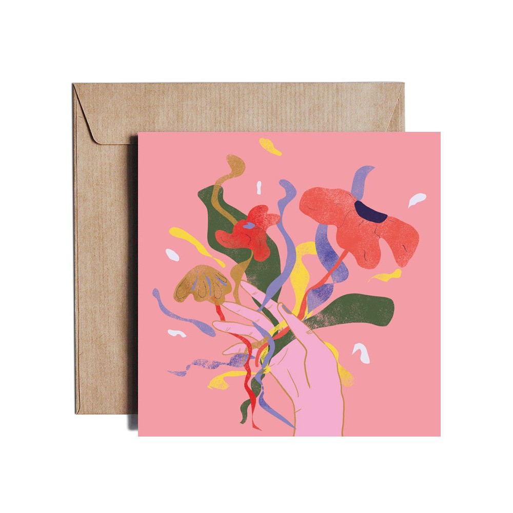 Kartka okolicznościowa - PiesKot - Flower power, 14,5 x 14,5 cm