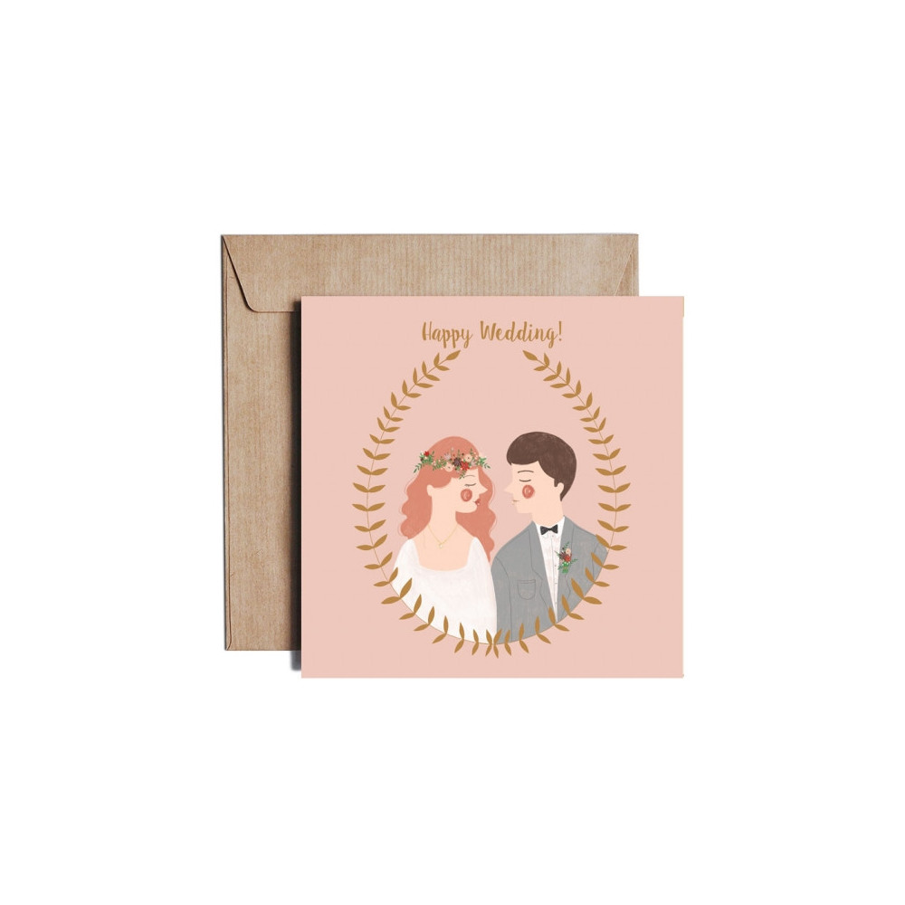 Greeting card - Pieskot - Happy wedding, 14,5 x 14,5 cm