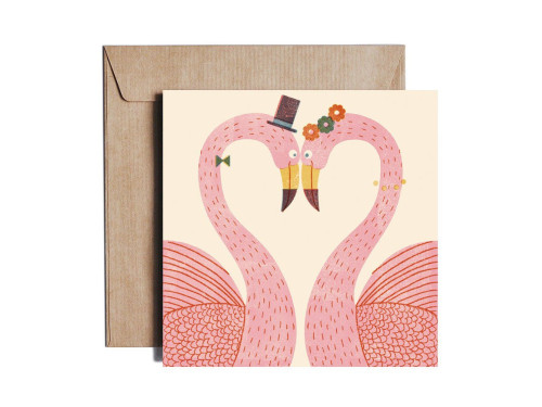 Greeting card - Pieskot - The flamingos, 14,5 x 14,5 cm
