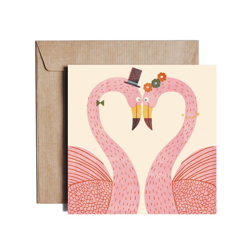 Kartka okolicznościowa - PiesKot - The flamingos, 14,5 x 14,5 cm