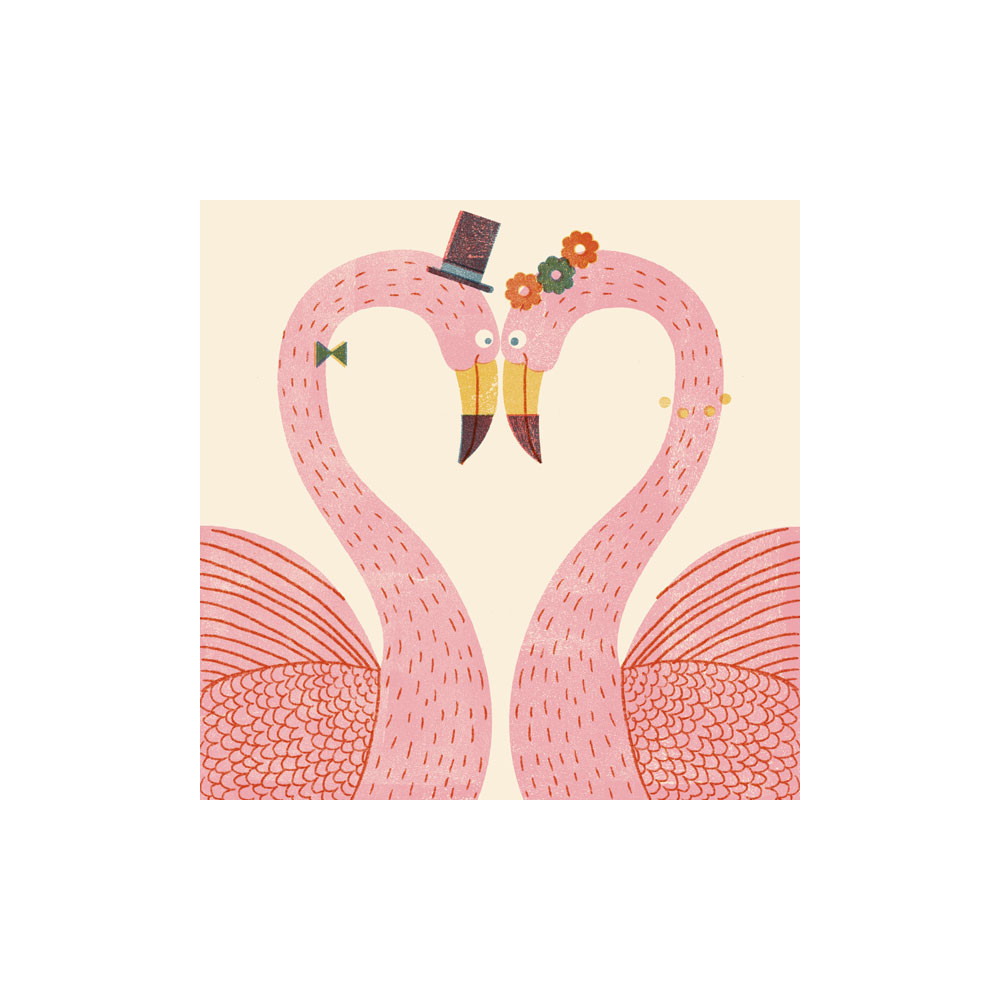 Kartka okolicznościowa - PiesKot - The flamingos, 14,5 x 14,5 cm