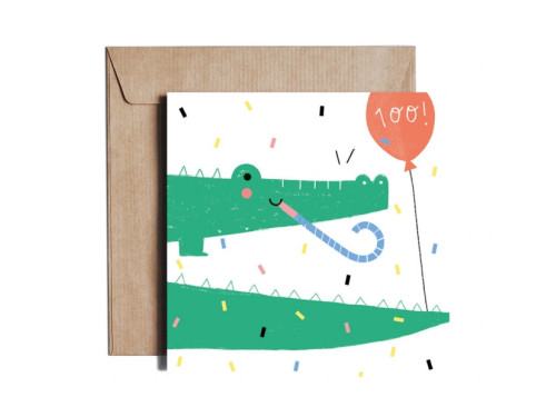 Greeting card - Pieskot - Happy crocodile, 14,5 x 14,5 cm