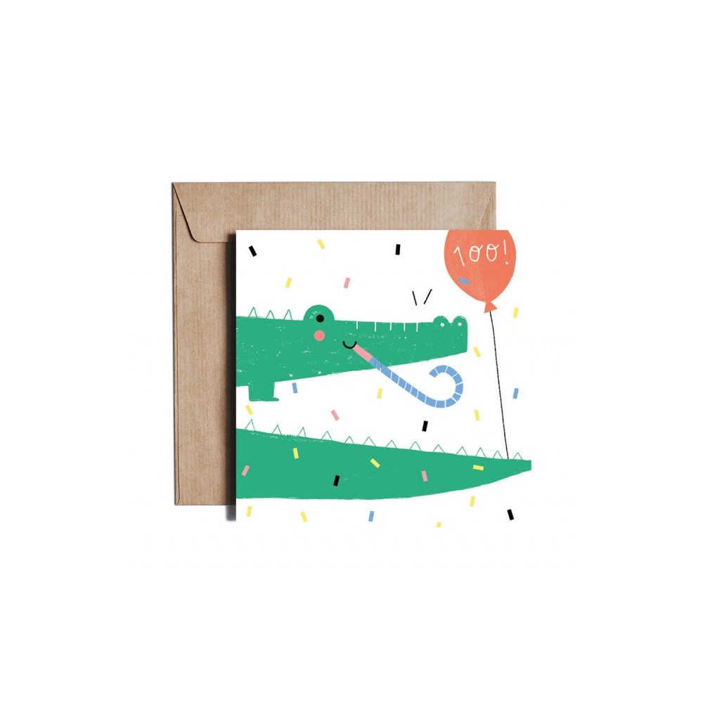 Kartka okolicznościowa - PiesKot - Happy crocodile, 14,5 x 14,5 cm