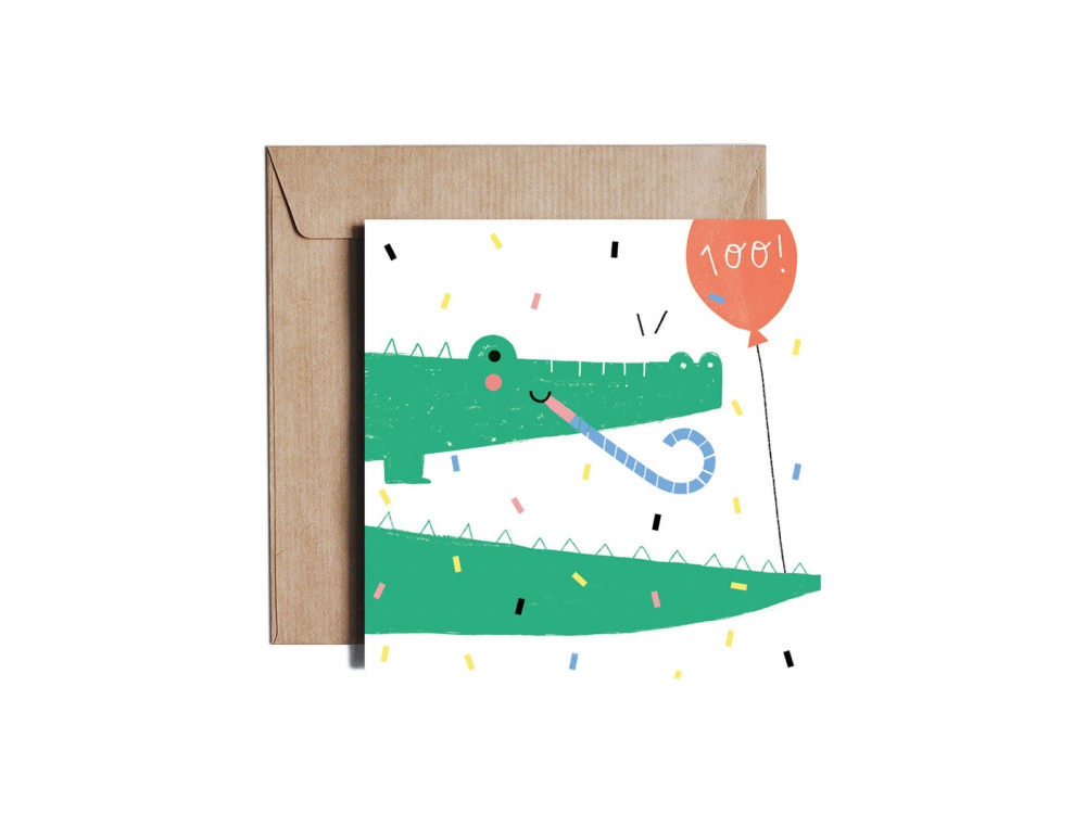 Greeting card - Pieskot - Happy crocodile, 14,5 x 14,5 cm