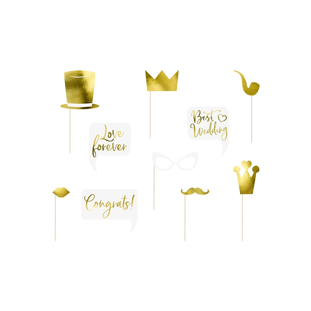 Gadgets for wedding photos - white and gold, 10 pcs.