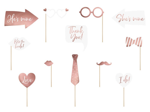 Gadgets for wedding photos - white, rose gold, 12 pcs.