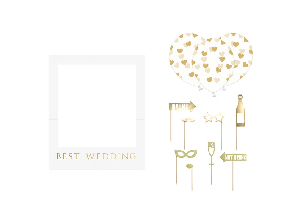 Zestaw rekwizytów do zdjęć Best Wedding - złoty, 13 szt.