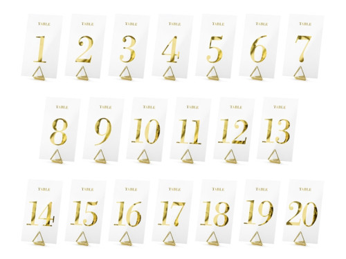 Table numbers - gold, transparent, 20 pcs.