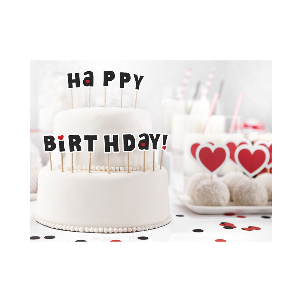 Cake topper Happy Birthday! - black, 9,2 cm, 14 pcs.