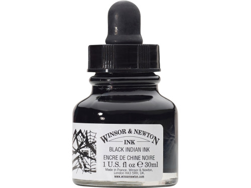 Tusz rysunkowy z zakraplaczem - Winsor & Newton - Black Indian, 30 ml