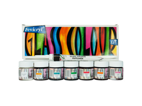 Glass colors kit with outliner - Fevicryl - Pidilite - 7 x 10 ml