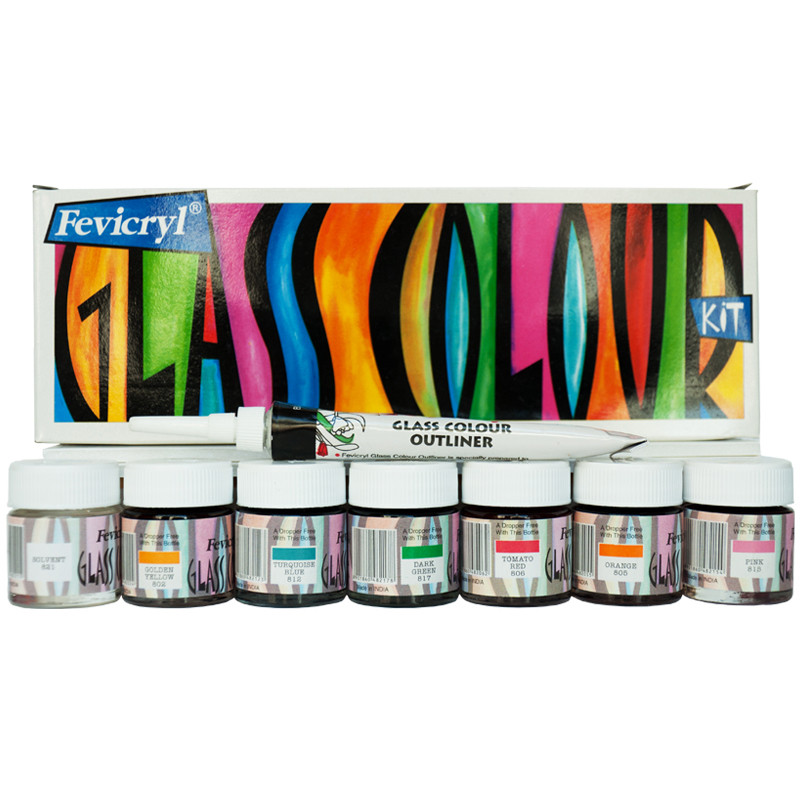 Glass colors kit with outliner Fevicryl Pidilite 7 x 10 ml