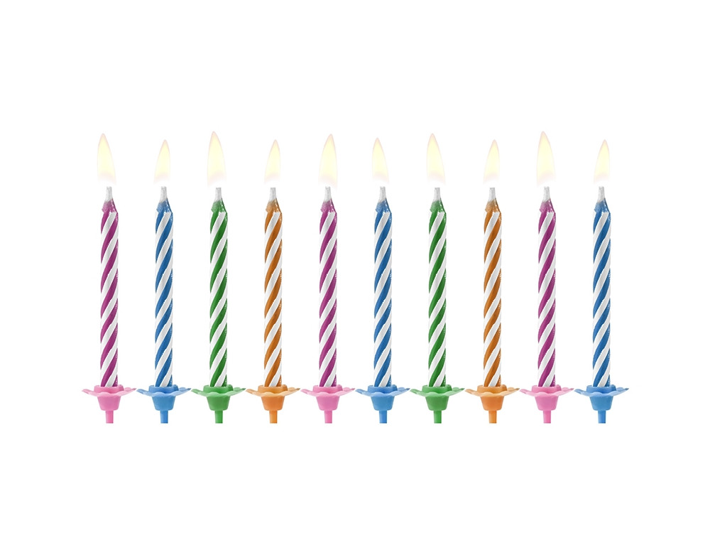 Świeczki urodzinowe magiczne, niegasnące - kolorowe, 10 szt.