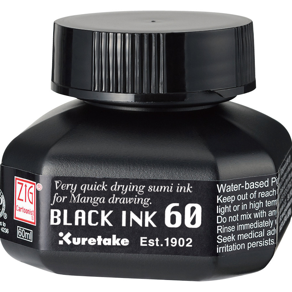 Szybkoschnący tusz ZIG Cartoonist Black Ink - Kuretake - czarny, 60 ml