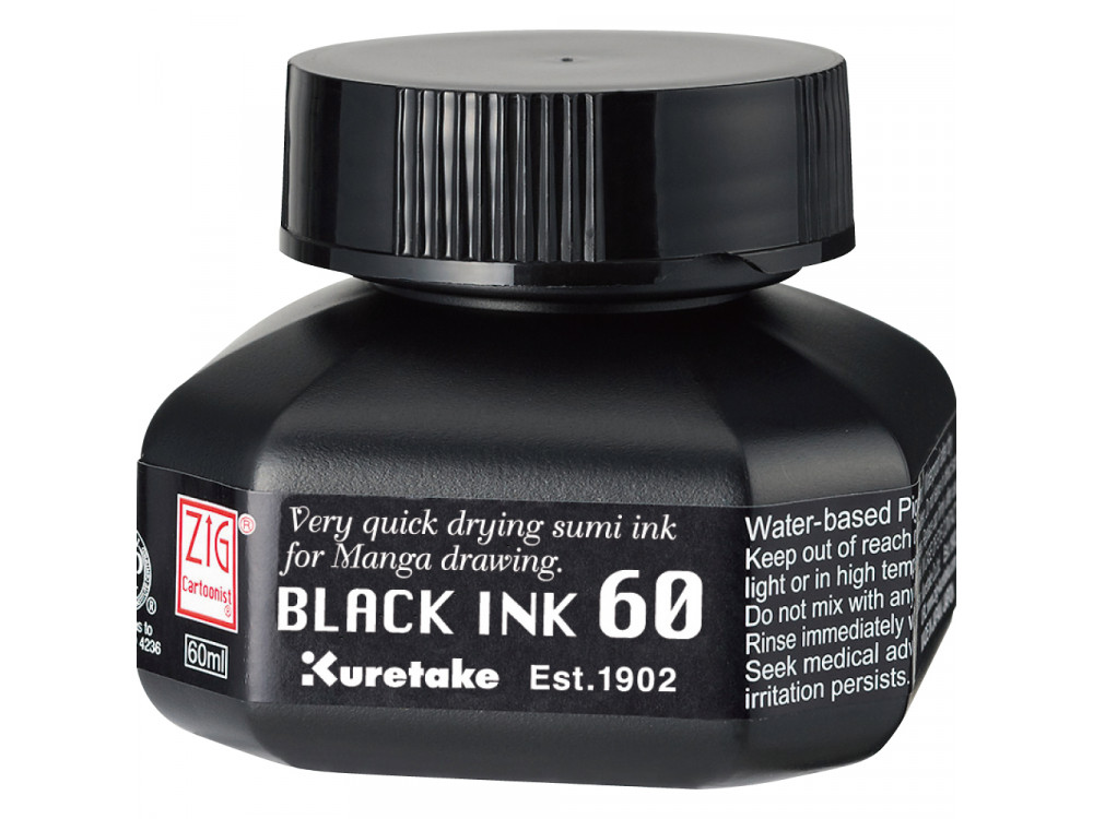 Quick drying Calligraphy ZIG Cartoonist Black ink - Kuretake - black, 60 ml