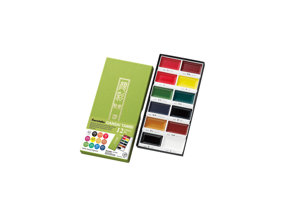 Zestaw farb akwarelowych Gansai Tambi - Kuretake - Set 1, 12 kolorów