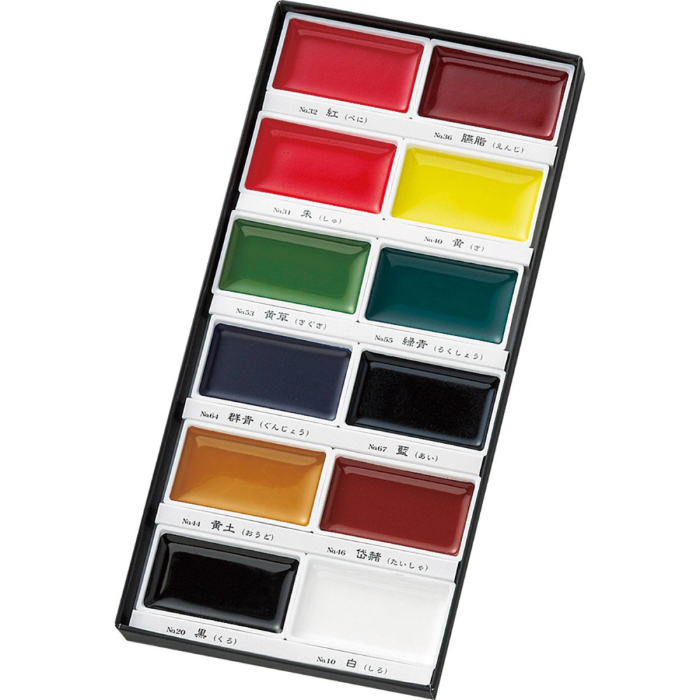 Zestaw farb akwarelowych Gansai Tambi - Kuretake - Set 1, 12 kolorów