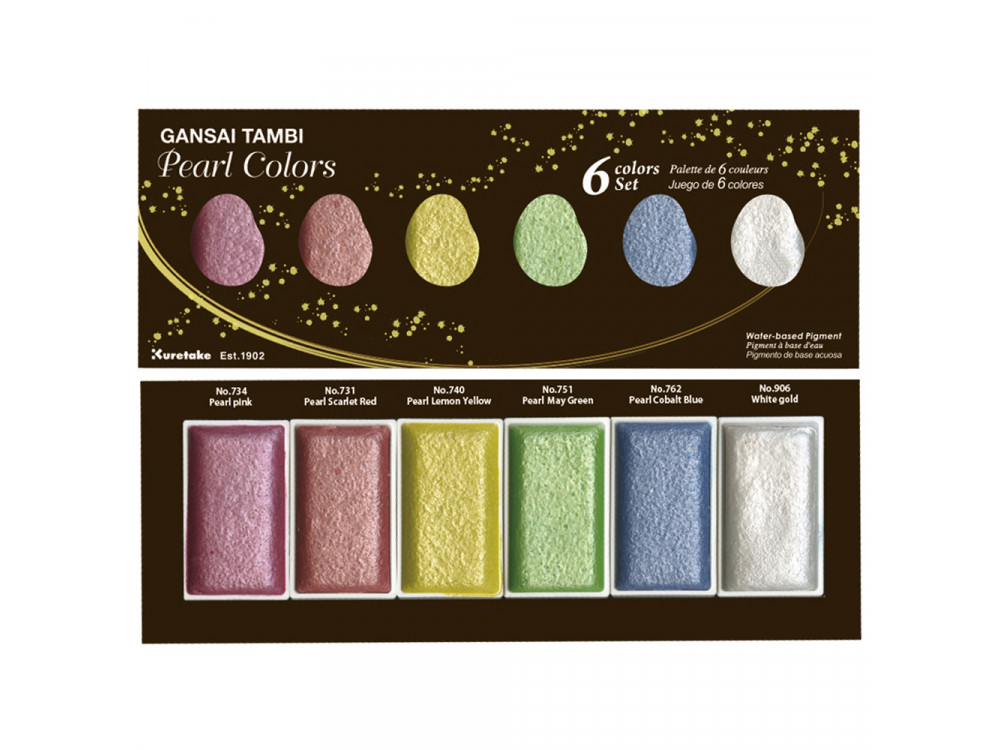 Zestaw farb akwarelowych Gansai Tambi - Kuretake - Pearl Colors,  6 szt.
