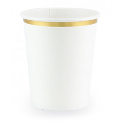 Paper cups - white and gold, 260 ml, 6 pcs.