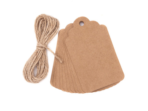 Craft tags with string Signboard - kraft, 12 pcs.