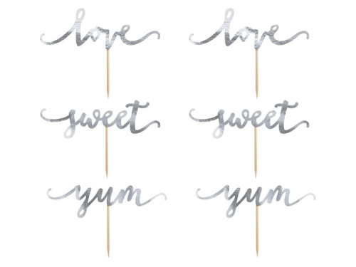 Cupcake toppers Love silver 13 cm, 1 pack
