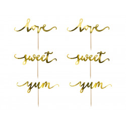 Cupcake toppers Love gold 13 cm, 1 pack