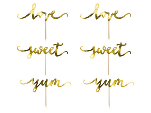 Cupcake toppers Love gold 13 cm, 1 pack