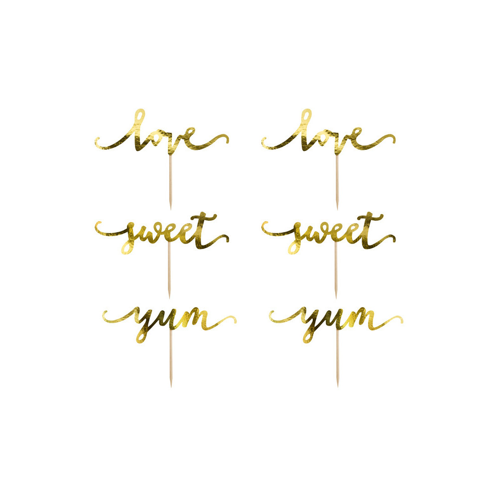 Cupcake toppers Love gold 13 cm, 1 pack