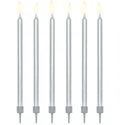 Smooth birthday candles - silver, 12,5 cm, 12 pcs.