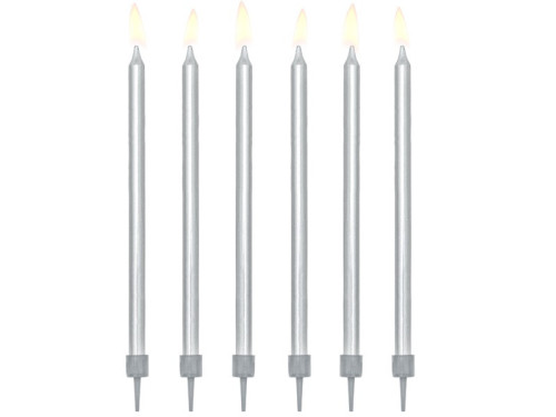 Smooth birthday candles - silver, 12,5 cm, 12 pcs.