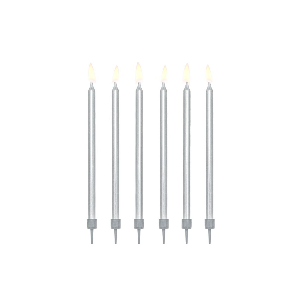 Smooth birthday candles - silver, 12,5 cm, 12 pcs.