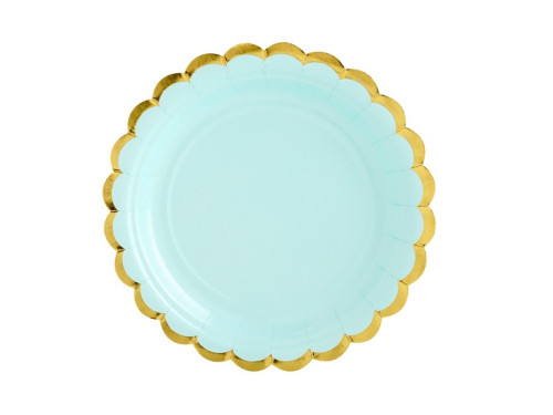 Paper plates - mint and gold, 18 cm, 6 pcs.