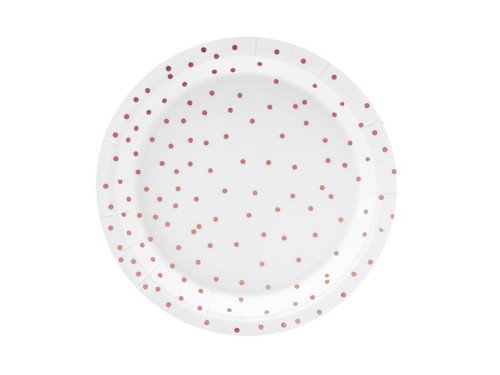 Dotted paper plates - white / rose gold, 6 pcs.