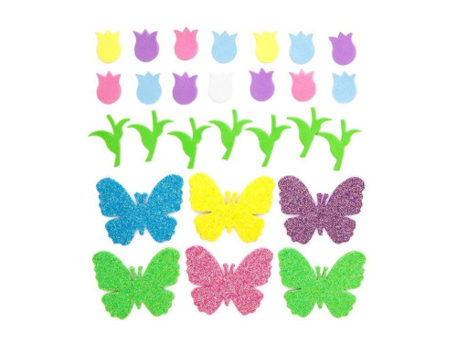 Foam Stickers - Tulips & Butterflies, 92 pcs