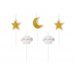 Birthday candles Little Star - white and gold, 5 pcs.