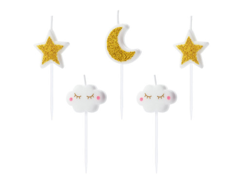 Birthday candles Little Star - white and gold, 5 pcs.