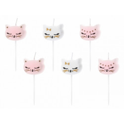 Birthday candles Kitten - white and pink 6 pcs.