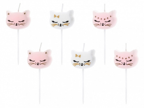 Birthday candles Kitten - white and pink 6 pcs.
