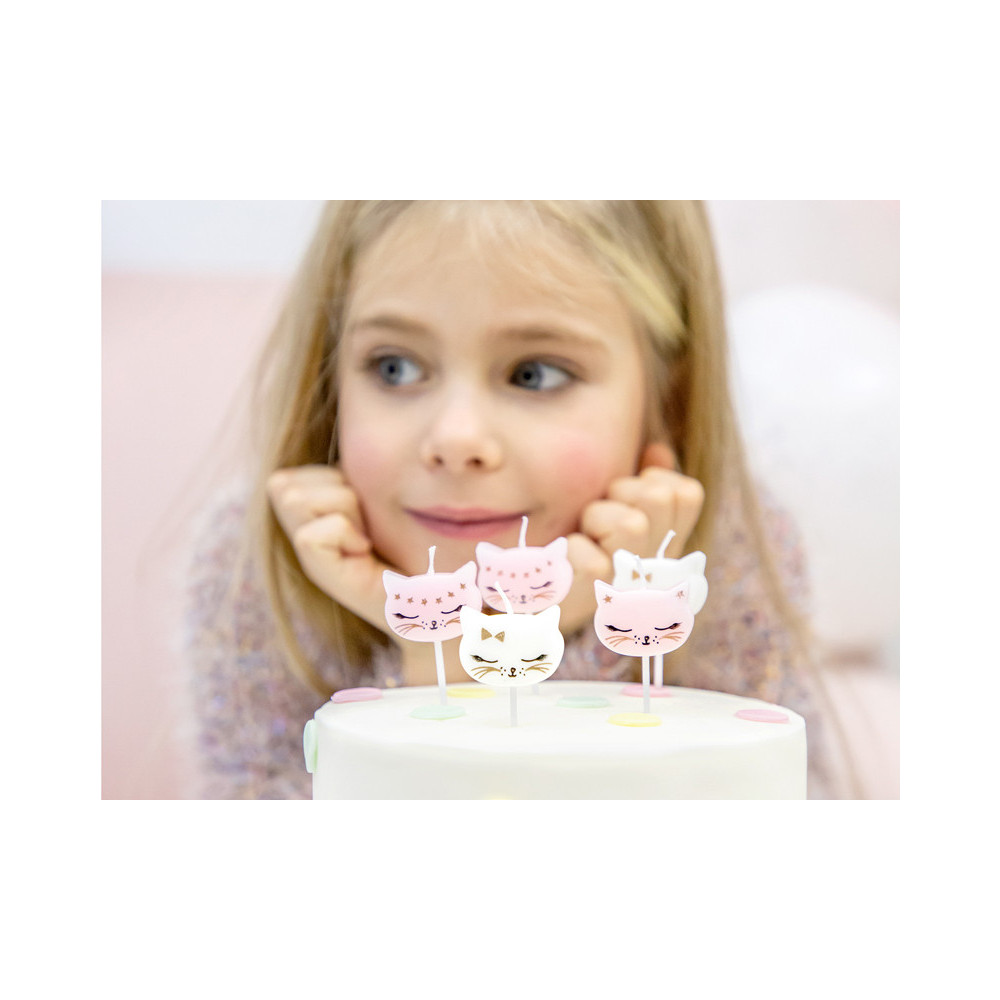 Birthday candles Kitten - white and pink 6 pcs.