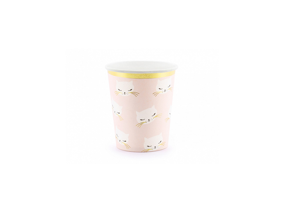 Paper cups Kitten - pink and gold, 200 ml, 6 pcs.