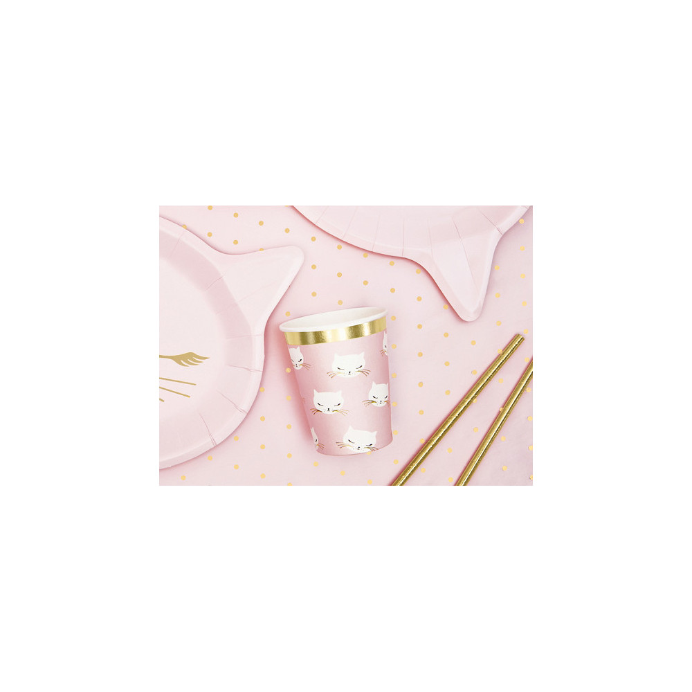 Paper cups Kitten - pink and gold, 200 ml, 6 pcs.